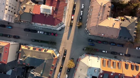 Aerial shot top down: A typical european street crossing in the heart of Munich Stock Footage 151700729