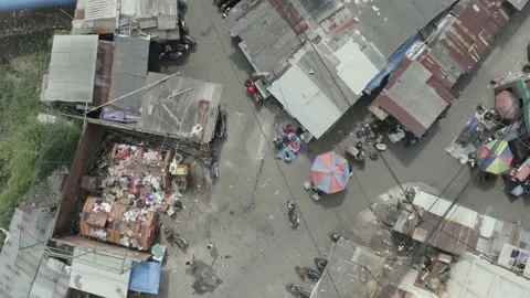 Aerial shot top down view over marketplace in Jakarta Indonesia with people Stock-Footage 148894925