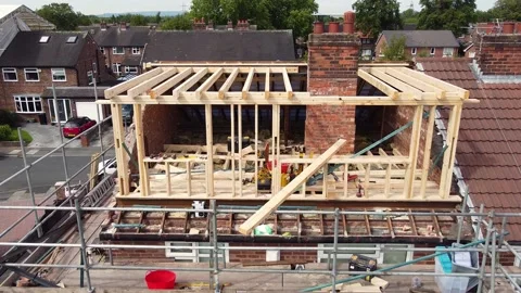 Aerial shot toward a semi-detached house having a dormer loft conversion 2 Stock Footage 146622014