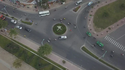 Aerial shot of traffic circle and road junction Stock Footage 112787853