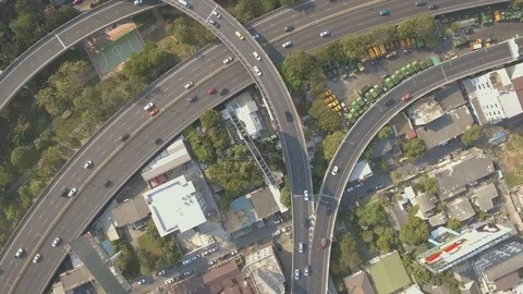 Aerial shot of traffic on elevated road Stock Footage 73853100