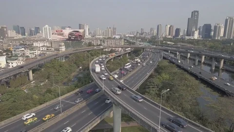 Aerial shot of traffic on elevated road intersection at rush hour Stock Footage 74638359