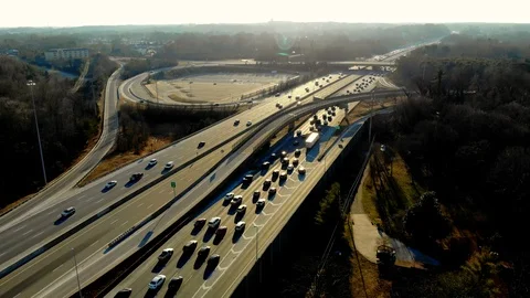 Aerial Shot Traffic Northern Virginia Highway Occoquan Stock Footage