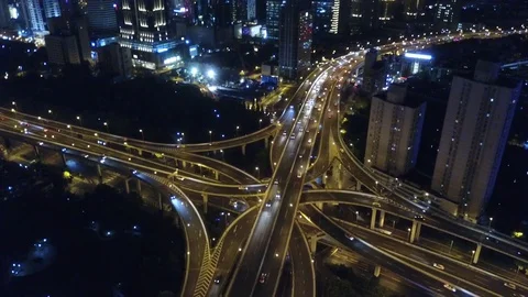 Aerial shot of traffic on a stack interchange in Shanghai Stock Footage 95664929