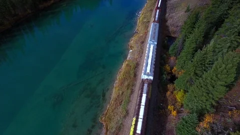 Aerial shot train moving beautiful landscape Stock Footage 70301796