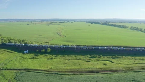 Aerial shot  the train is moving. Stock Footage 119071995