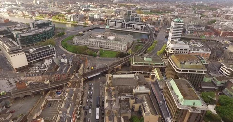 Aerial Shot of a Train passing the Customs House In Dublin City Ireland  스톡 동영상 97268409