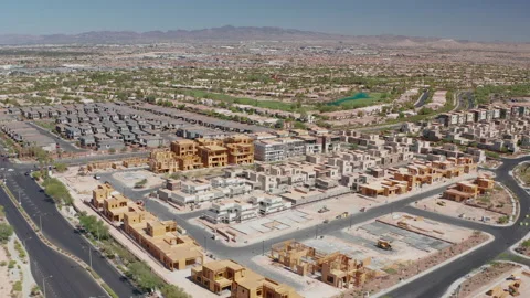 Aerial shot of upper class residential neighborhood, homes in Las Vegas Nevada Stock Footage 200890919