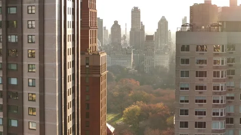 Aerial shot of Upper West Side Manhattan at sunrise Stock Footage 257845329