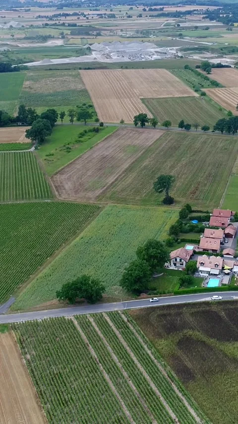 Aerial shot of a various fields around Geneva countryside Stock Footage 225563321
