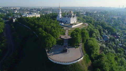 Aerial shot from the view point to the Assumption Cathedral in Vladimir, Russia Stock Footage 108203933