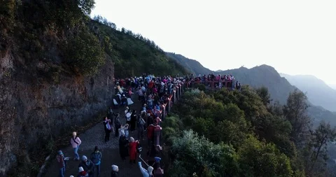 Aerial shot of view point in front of Mount Bromo Volcano during sunrise. Stock Footage 91204526