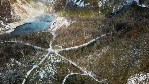 Aerial shot of volcanic crater , Hell Valley , Noboribetsu, Hokkaido, Japan Stock Footage 108781014