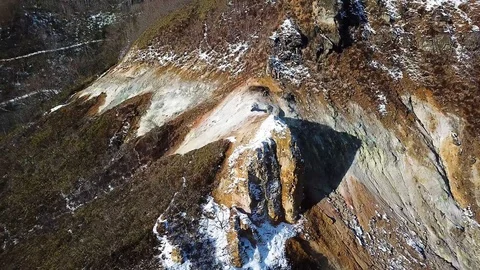 Aerial shot of volcanic crater , Hell Valley , Noboribetsu, Hokkaido, Japan Stock Footage 108781129