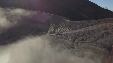 Aerial Shot of Volcano Crater in Java, Indonesia With Man Standing at the Stock Footage 122331014