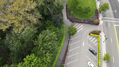 Aerial shot of a walking path in a small park. Stock Footage 139466012