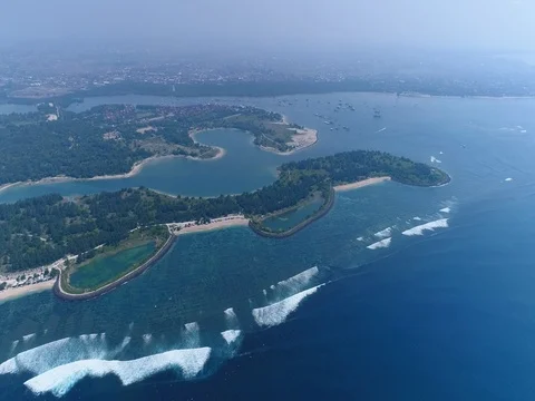 Aerial shot of the whole island of Serangan Stock Footage