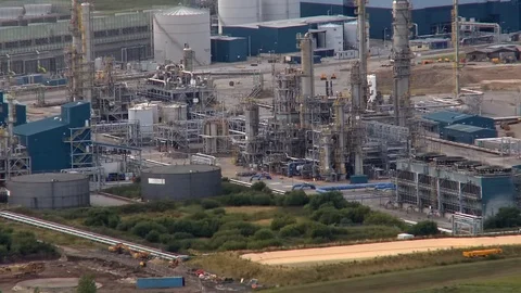 Aerial shot, Wide Pull Out Salt End Chemical Works To Hull Stock Footage 105912998