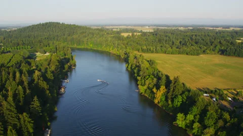 Aerial shot of Willamette River, Oregon Stock Footage