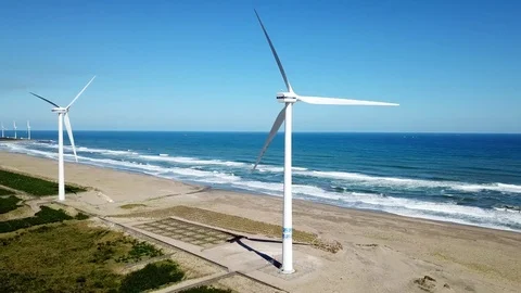 Aerial shot of wind power generator Stock Footage 81263264
