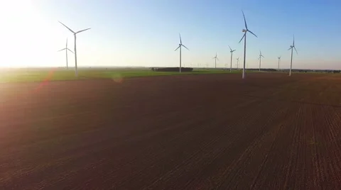 Aerial shot of wind turbines Stock Footage 67232353