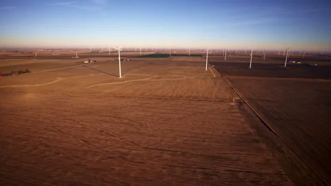 Aerial shot of windmill construction in open Illinois countryside Stock Footage 328388122