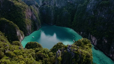 Aerial shot,Flying above limestone cliffs and the ocean Thailand Stock Footage 89950019