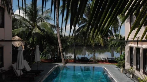 Aerial Shot:pool villa, river view, Vietnam Stock Footage 101723860