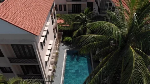 Aerial Shot:pool villa, river view, Vietnam Stock Footage 101724041