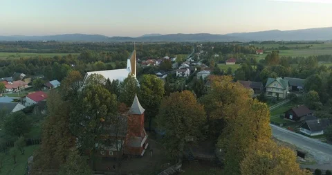 Aerial shots of the two churches, the old and new one, 4k Stock Footage 87732354