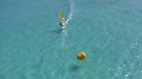 Aerial shots of windsurf rounding a mark Stock Footage 10749782