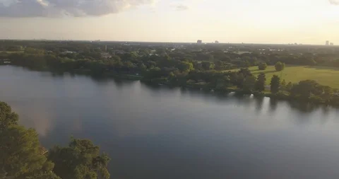 Aerial showing cloud reflections in the waters of Bayou St. John with New Stock-Footage 111681498