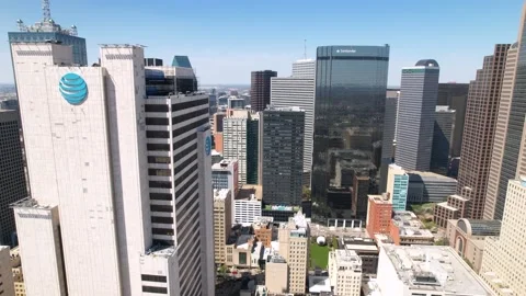 Aerial side panning view of downtown Dallas Texas Stock Footage 196011044