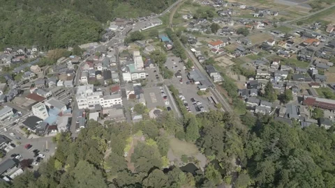 Aerial Side Sweep Over Yahiko Town, Niigata, Japan Stock Footage 302989175