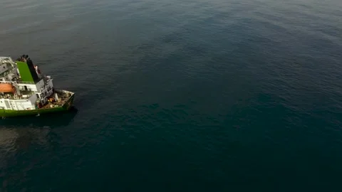 Aerial, Side view, Cargo Ship, Morning Stock Footage 162620055