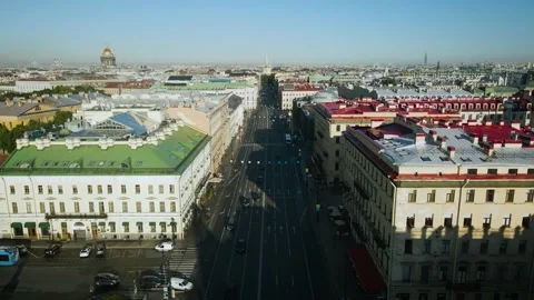Aerial side view of the highway, main street, Kazan Cathedral in the historical Stock Footage 207321027