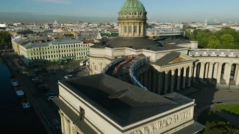 Aerial side view of the Kazan Cathedral in the historical and at the same time m Stock Footage 207314028