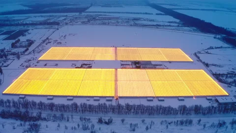Aerial side view of large industrial greenhouses for growing plants in winter 스톡 동영상 149696583