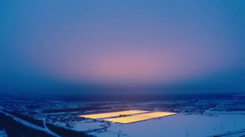 Aerial side view of large industrial greenhouses for growing plants in winter 스톡 동영상 149776593