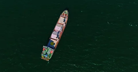 Aerial Side View Of Large Specialized Sea Vessel On Hot Summer Day Stock Footage 300445184