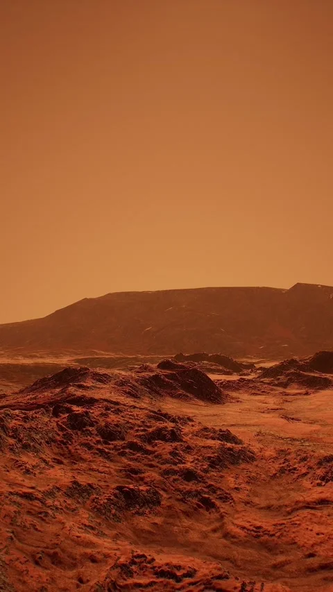 Aerial side view of the red Martian desert surface on Mars. Sci-Fi landscape Video stock 282054783