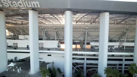 Aerial Side view of SoFi Stadium 2022 Superbowl LVI 56 Stock Footage 169917910