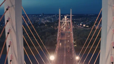 Aerial of Siekierkowski bridge in Warsaw during sunset. 動画素材 80010153