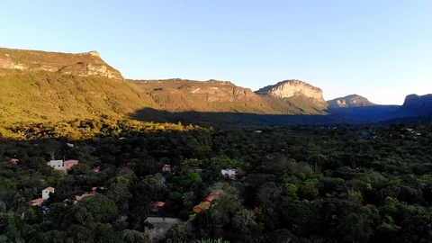 Aerial sight of Vale do Capão hills and canyons at sunset. Stock Footage 126051979