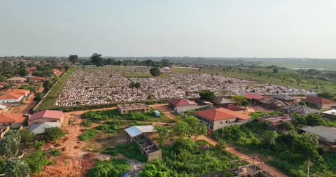 Aerial Silence Flowers and Memories in Bissau’s Cemetery Stock Footage 322722853