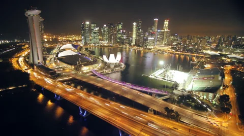 Aerial Singapore Skyline 1 Stock Footage
