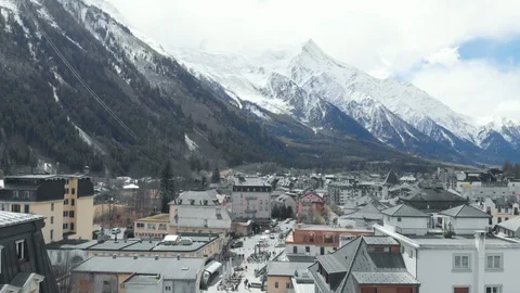 Aerial of ski resort chamonix surrounded by french alps, France Stock Footage 121595722