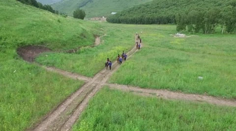 Aerial of ski resort in summer, alpine meadow Stock Footage 59552322