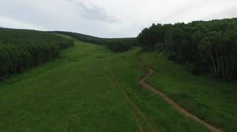 Aerial of ski resort in summer, alpine meadow Stock Footage 59552360