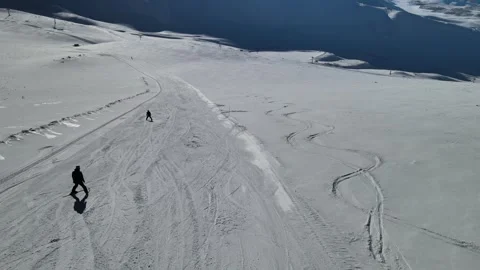 Aerial skiing winter Stock Footage 260605837